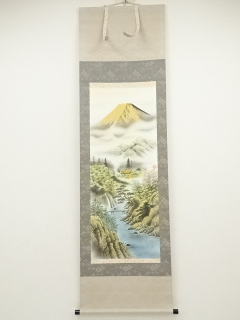 掛け軸 西村千里 作 天地人山水図 絹本 希少 軸装 茶道具 掛軸